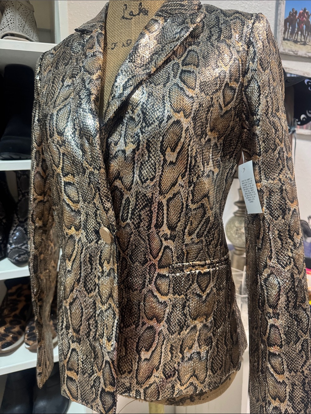 Dolce Cabo Metallic Snake-Print Blazer in Brown and Gold